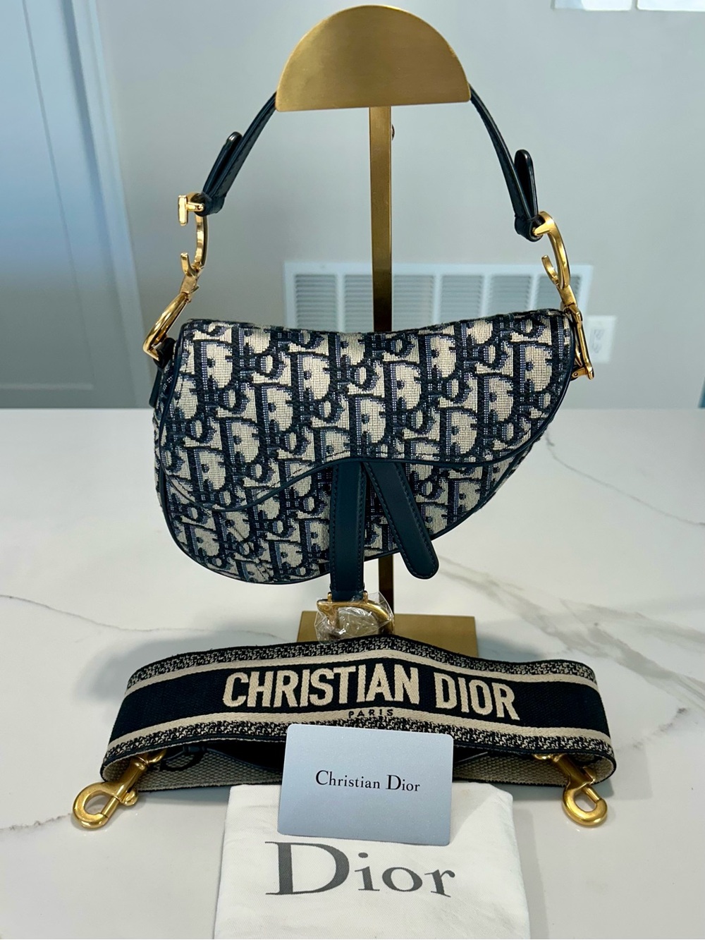 Dior Blue & Cream Oblique Saddle Shoulder Bag